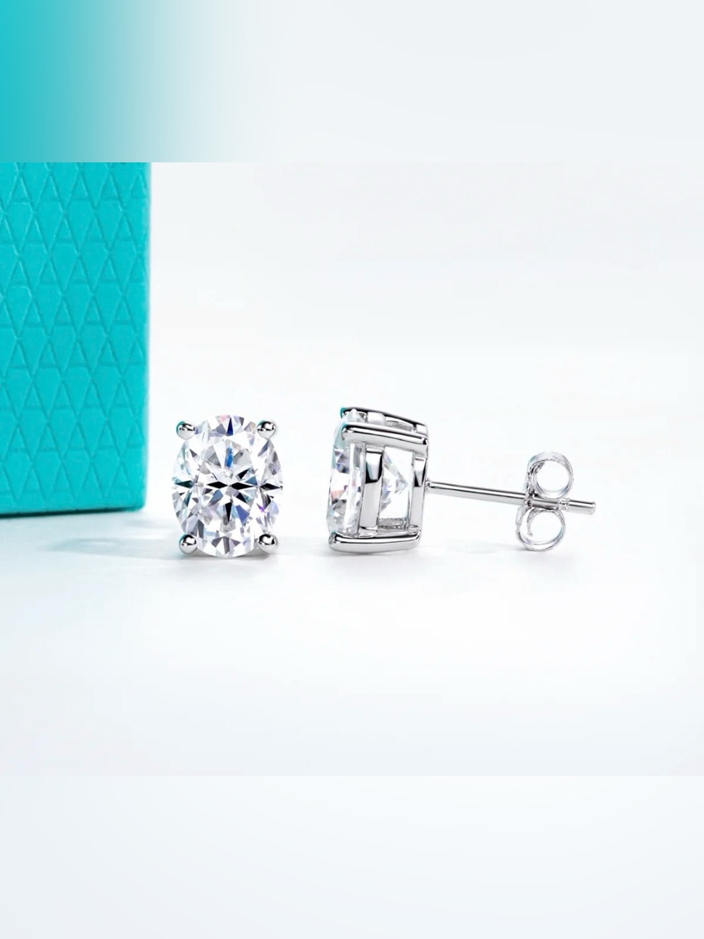3CTW Oval Moissanite Stud Earrings D VVS1 925 Sterling Silver Solitaire 14k Gold